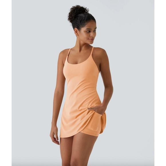 HALARA Dresses & Skirts - Halara SoftlyZero Plush Backless Active Dress Size M Apricot Sherbet Active